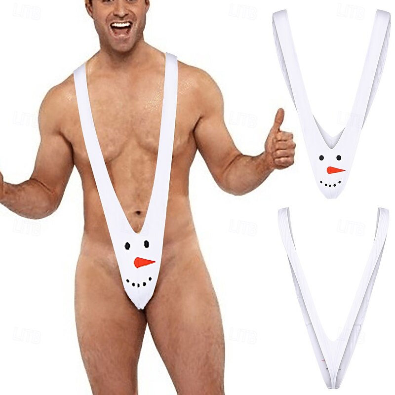 Snowman Thong Underwear Christmas Gift Mankini Men's Funny Prank Adults Christmas New Year Christmas Eve Christmas Party