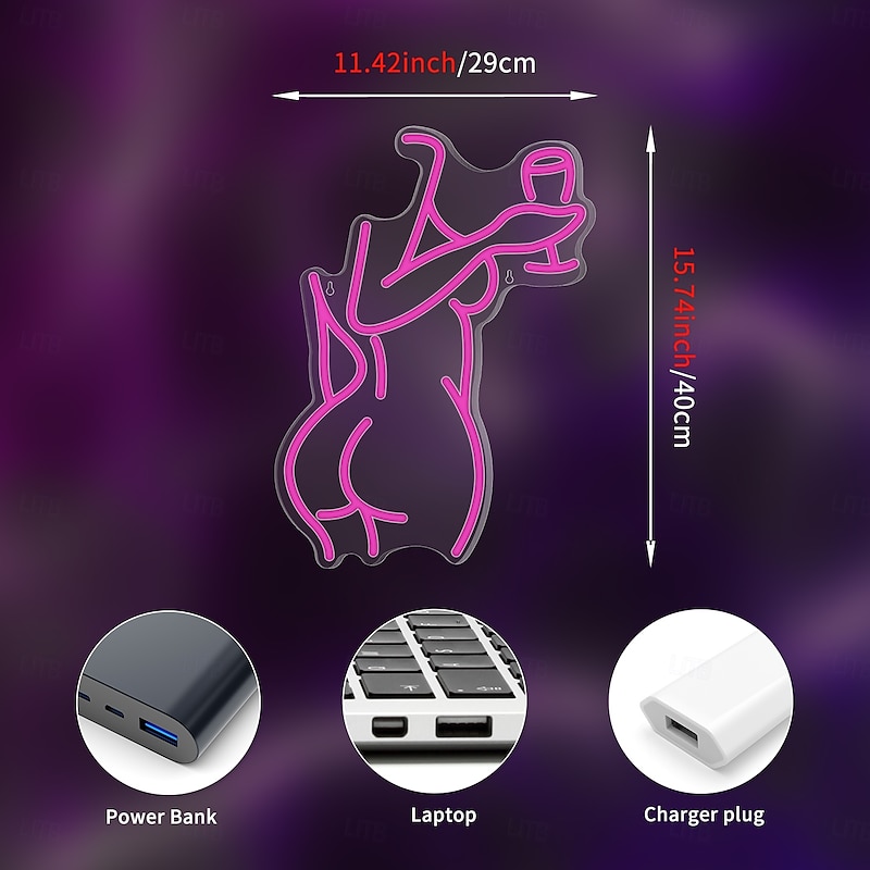 Light up Lady Neon Signs, Dimmable LED Wall Decor Sexy Woman Neon Light, Creative Art Decoration Gifts for Girl Bedroom Home Party Home Beer Bar Store Hotel2