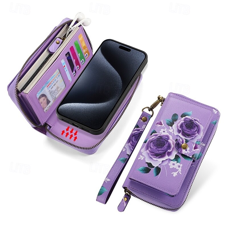 Phone Case For iPhone 17 Pro Max 17 Air 16 15 14 Pro Max Plus 13 12 11 Pro Max Mini Back Cover Wallet Case Zipper with Wrist Strap Card Slot Retro TPU PU Leather3