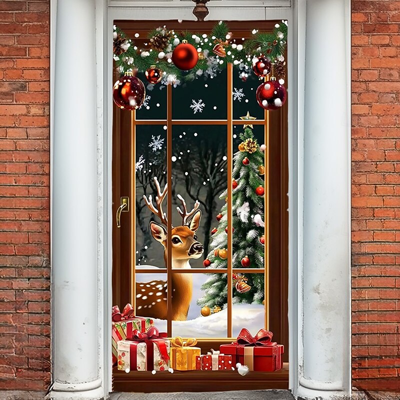 Christmas Door Decorations Door Covers Xmas Reindeer Ornaments Door Tapestry Door Curtain Decoration Backdrop Indoor/Outdoor Door Banner for Front Door Farmhouse Snowflakes4