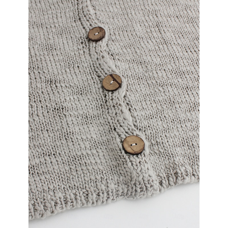 Women's Cardigan V Neck Knit Knitted Textured Fall Winter New Year Work Streetwear Casual Long Sleeve Solid Color Gray4