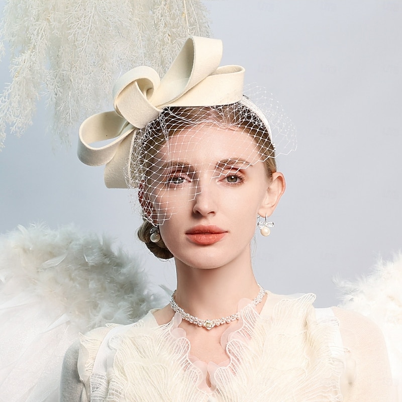 Headwear 100% Wool Top Hat Veil Hat Cocktail Elegant Wedding With Bowknot Splicing Headpiece Headwear4