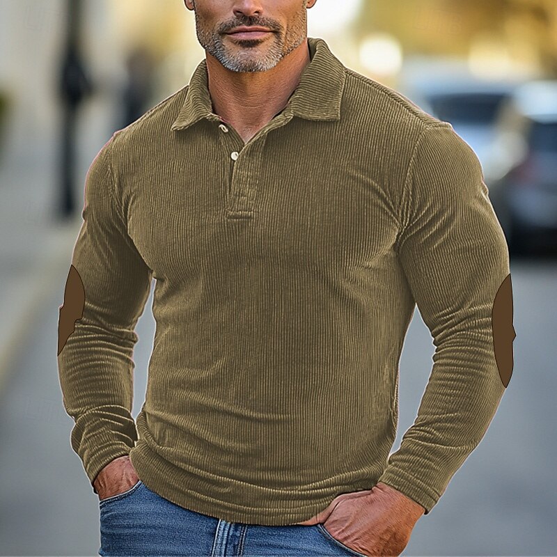 Men's Corduroy Shirt Casual Sports Lapel Long Sleeve Fashion Basic Color Block Patchwork Button Spring Fall & Winter Regular Fit Army Green tea brown Navy Gray Corduroy Shirt2