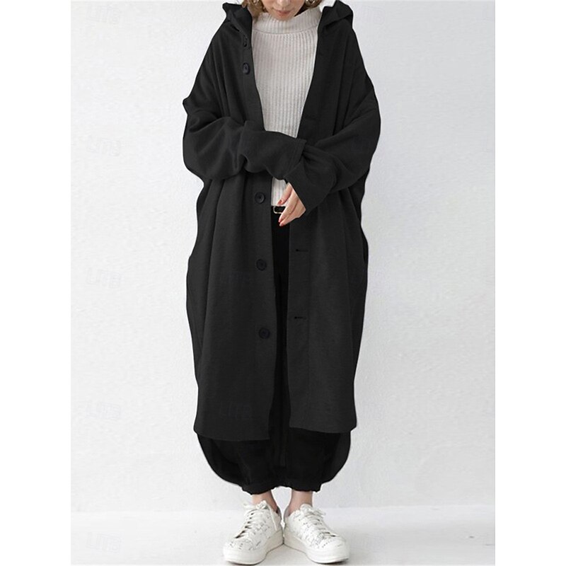 Women's Hoodie Jacket Outdoor Street Daily Wear Fall Winter Maxi Coat Regular Fit Thermal Warm Breathable Stylish Casual Jacket Long Sleeve Plain with Pockets Black Red Apricot4