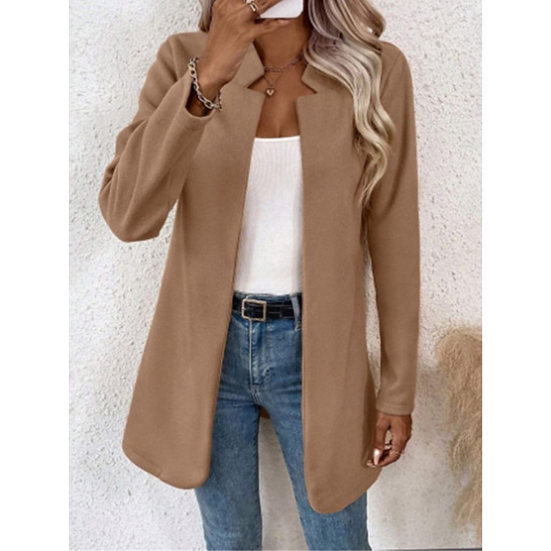 Women's Winter Jacket Office Street Fall Winter Regular Coat Regular Fit Thermal Warm Breathable Stylish Casual Jacket Long Sleeve Plain Slim Fit Brown3