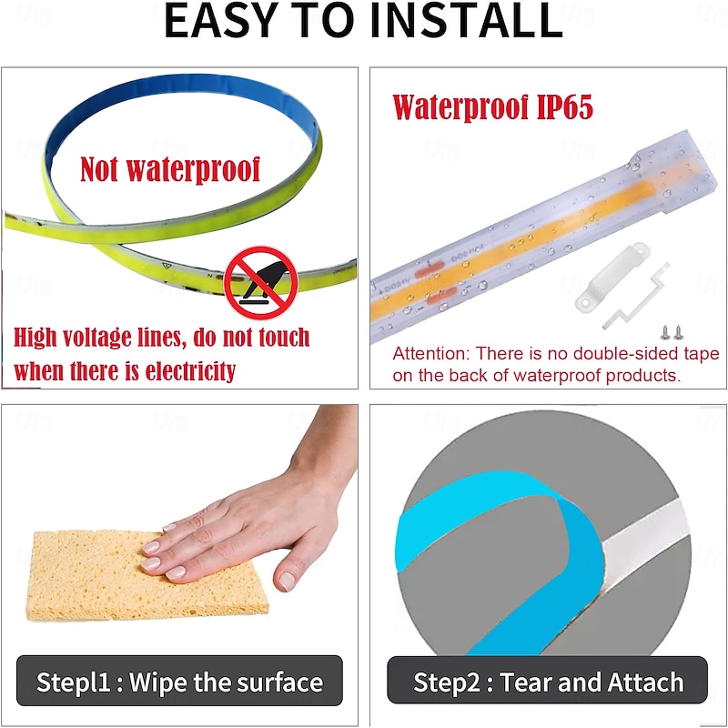 COB LED Light Strip 2-40M, IP65 Waterproof 240 LEDs/m, Super Bright Tape Strip Light for Bedroom, Kitchen, Outdoor Decor AC220V EU AU UK Plug3