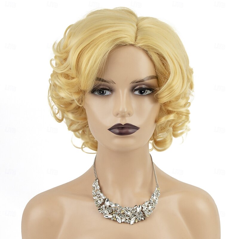 Synthetic Wig Curly Asymmetrical Wig Short Light golden White Orange Brown Multi Color Synthetic Hair Women's Fashionable Design Soft Natural White Brown Multi-color2