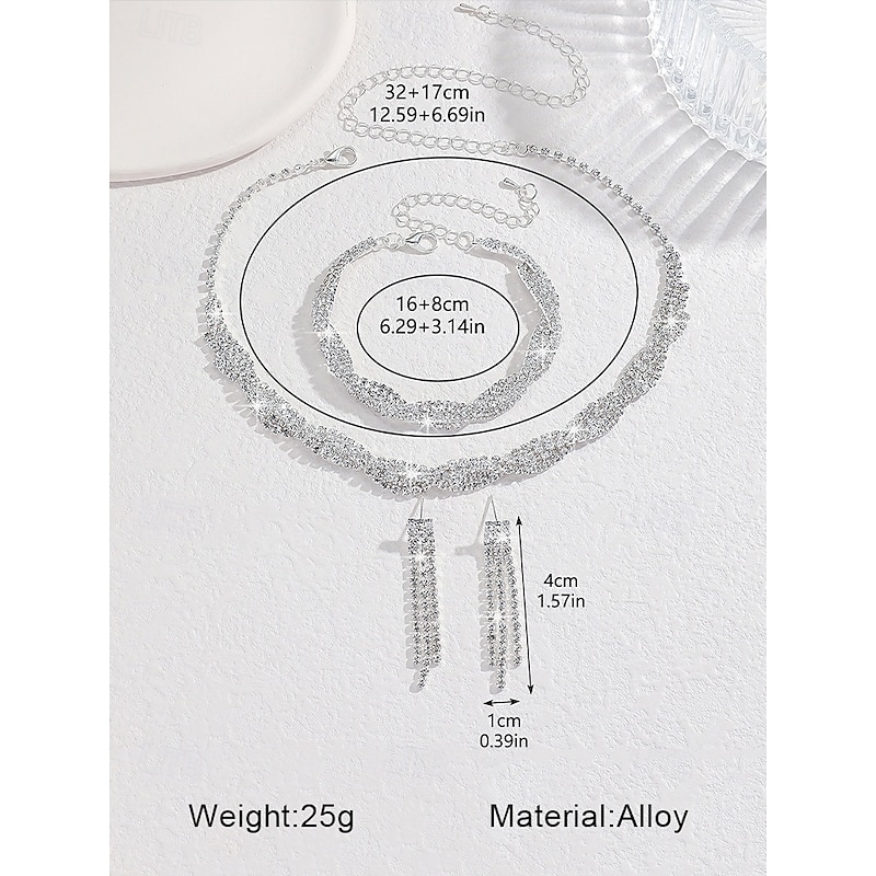 Women's Luxury Rhinestone Jewelry Set - Elegant Necklace, Bracelet, and Earrings for Weddings, Parties, and Formal Occasions4