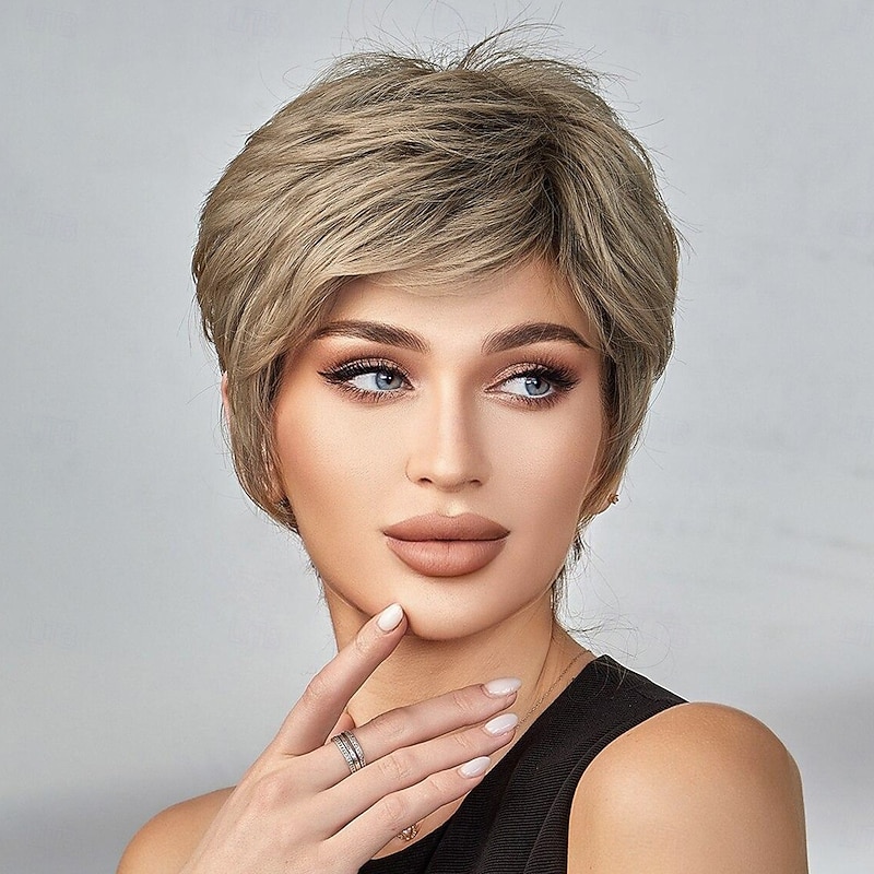 Synthetic Wig Straight With Bangs Wig Short Ombre Blonde Synthetic Hair Women's Blonde