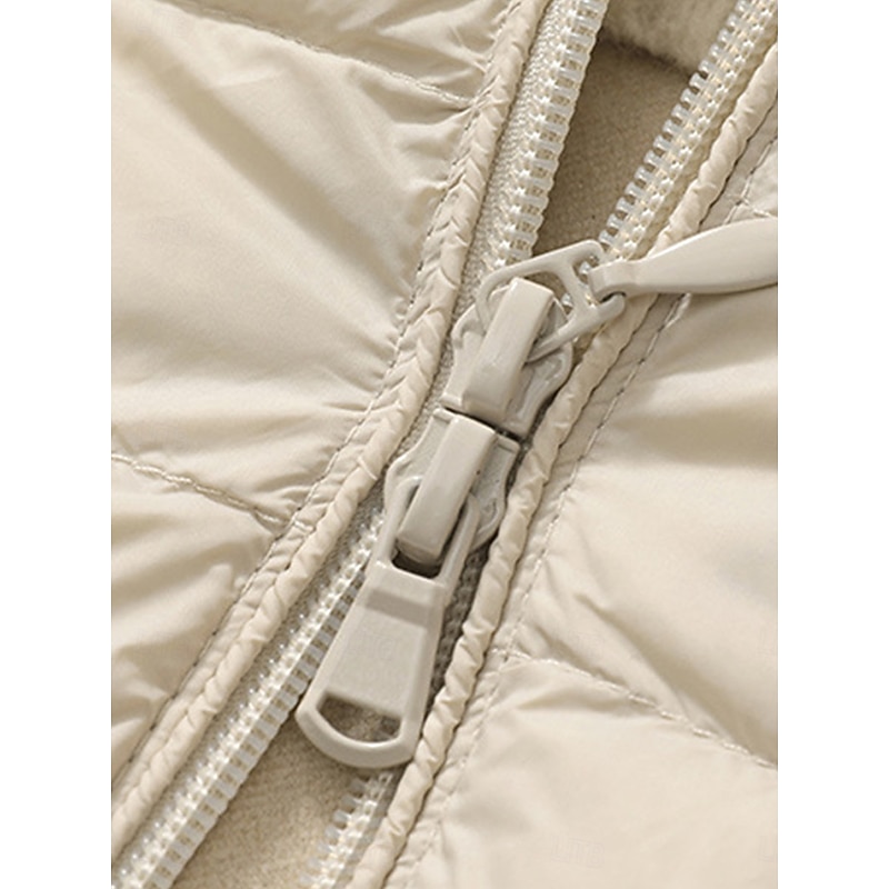 Women's Puffer Vest Warm Breathable Zipper Pocket Casual Plain Vacation Street Daily Wear Going out Zipper Long Hoodie Regular Fit Sleeveless Outerwear Black Pink Beige Fall Winter4