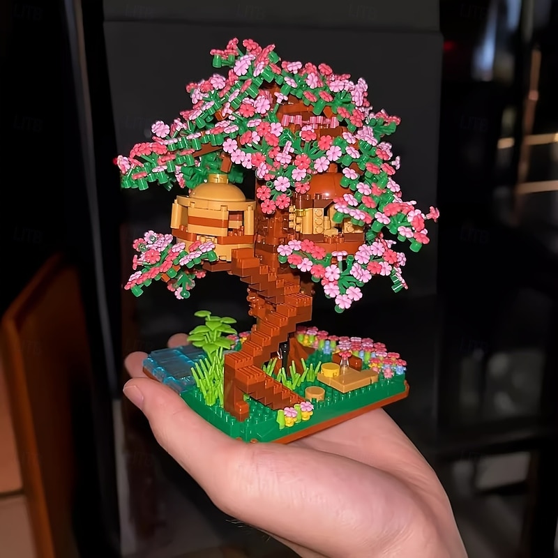 Upgraded Pink Cherry Blossom Tree House Building Blocks Set Halloween/Thanksgiving Day/Christmas gift3