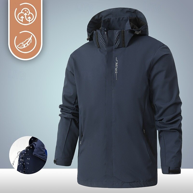 Men's Rain Jacket Outdoor Waterproof Windproof Hiking Outfits Hiking Clothes Spring Autumn / Fall Windbreaker Solid Color Dark Grey Black White