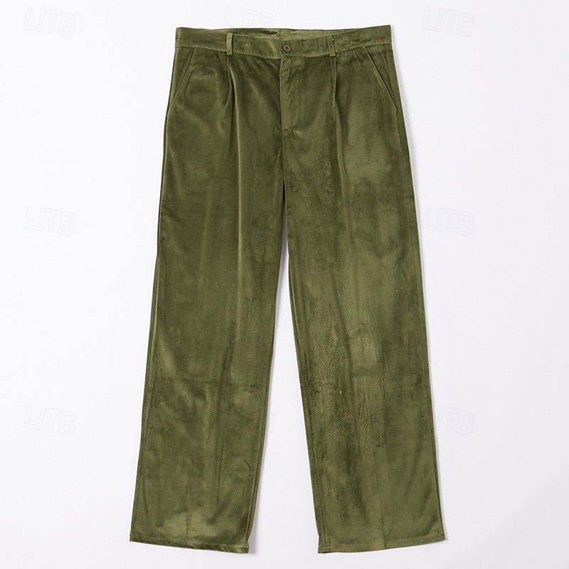 Men's Trousers Dress Pants Velvet Pants Front Pocket Straight Leg Plain Comfort Full Length Outdoor Business Daily Fashion Smart Casual Green Inelastic4