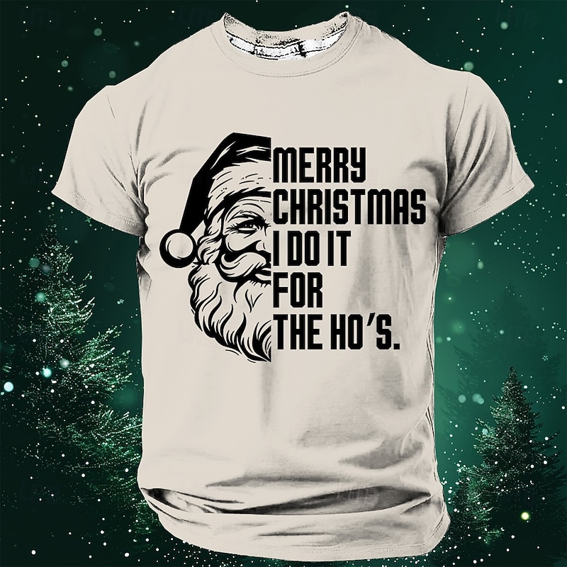 Christmas Men's Santa Claus T Shirt Short Sleeve T shirt 3D Print Crew Neck Shirt Retro Vintage Casual Street Style Christmas Sports Outdoor Holiday White Red Blue Spring & Summer Clothing Apparel S2