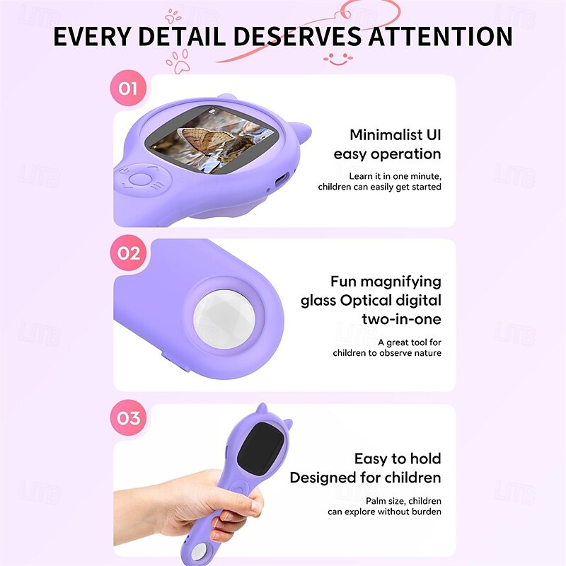 Microscope for Kids Portable Handheld Magnifying Glass for Kids Mini Digital Microscope for Kids Educational Science Toys STEM3