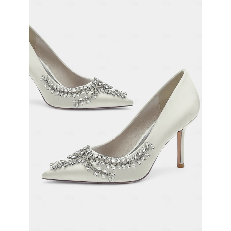 Women's Rhinestone-Embellished Satin Stiletto Heels – Elegant Pointed Toe Pumps for Evening Parties and Formal Events 20