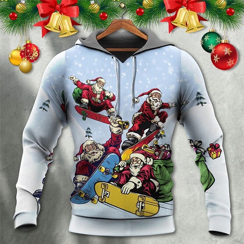 Christmas Men's Santa Claus 3D Hoodies Pullover Green Red Light Blue Hooded Santa Claus Graphic Prints Ugly  Print Daily Sports 3D Print Basic2