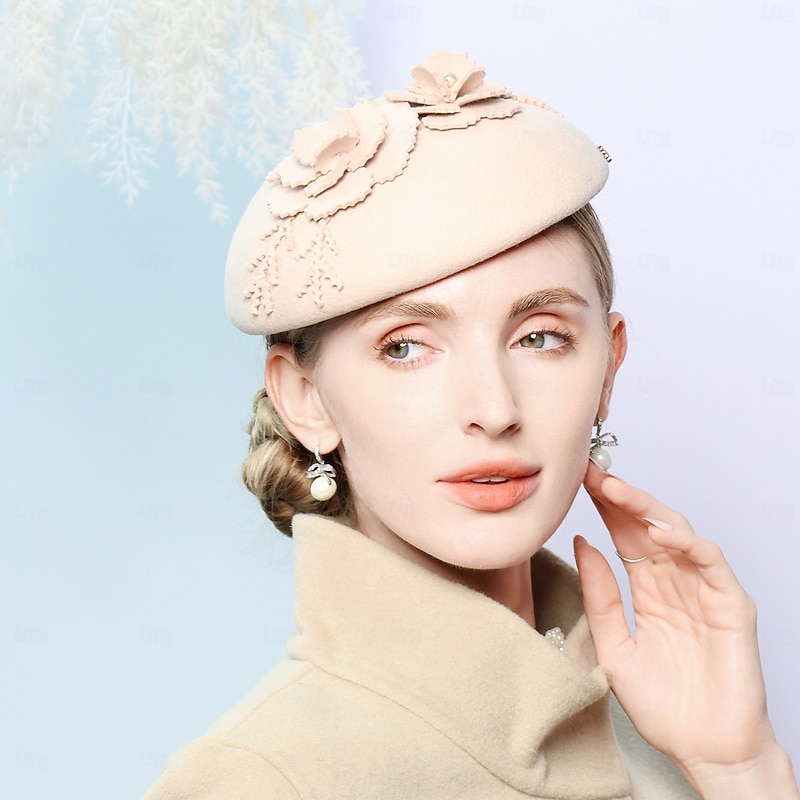 Hats 100% Wool Fedora Hat Saucer Hat Wedding Cocktail Elegant Wedding With Floral Pure Color Headpiece Headwear4