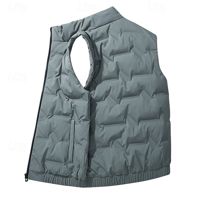 Men's Down Vest Quilted Vest Daily Casual Fall & Winter Zipper Pocket Polyester Comfortable Solid Color Zipper Stand Collar Black White Light Green Sky Blue Vest4