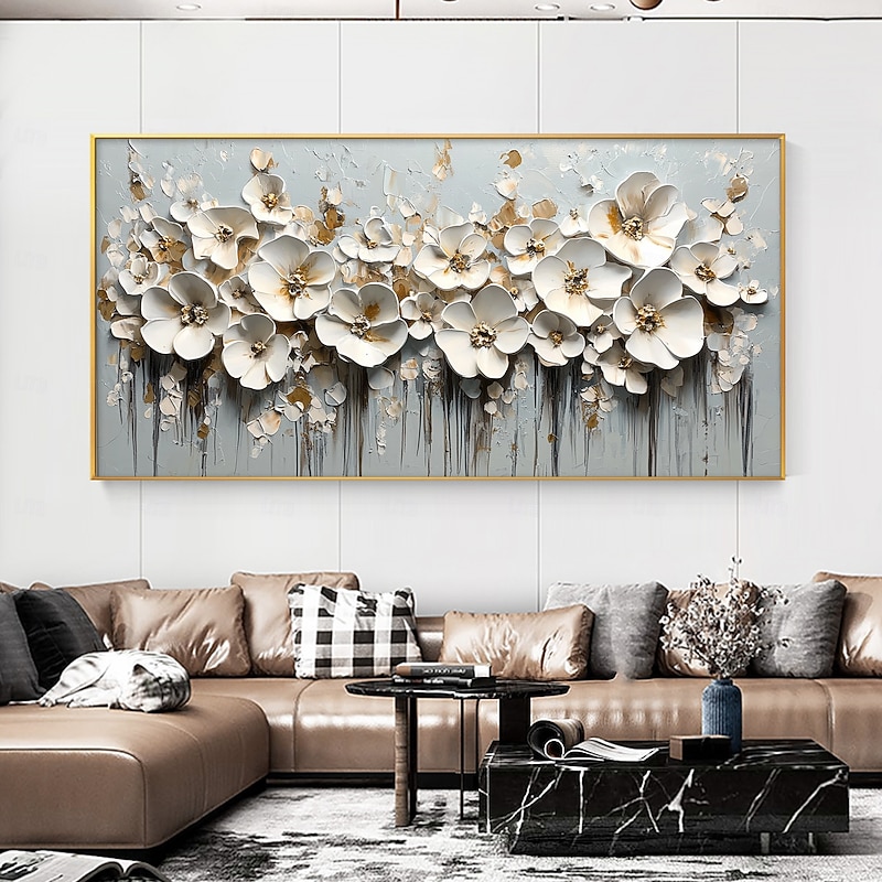 Handmade Original 3D Texture Flowers Oil Painting On Canvas Abstract White Floral Wall Art for Home Decor With Stretched FrameWithout Inner Frame Painting2