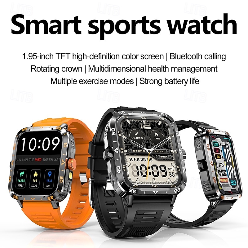 Smart Watch 1.95 inch Smartwatch Fitness Running Watch Bluetooth Pedometer Call Reminder Heart Rate Monitor Compatible with Android iOS Women Men Hands-Free Calls Media Control Message Reminder3