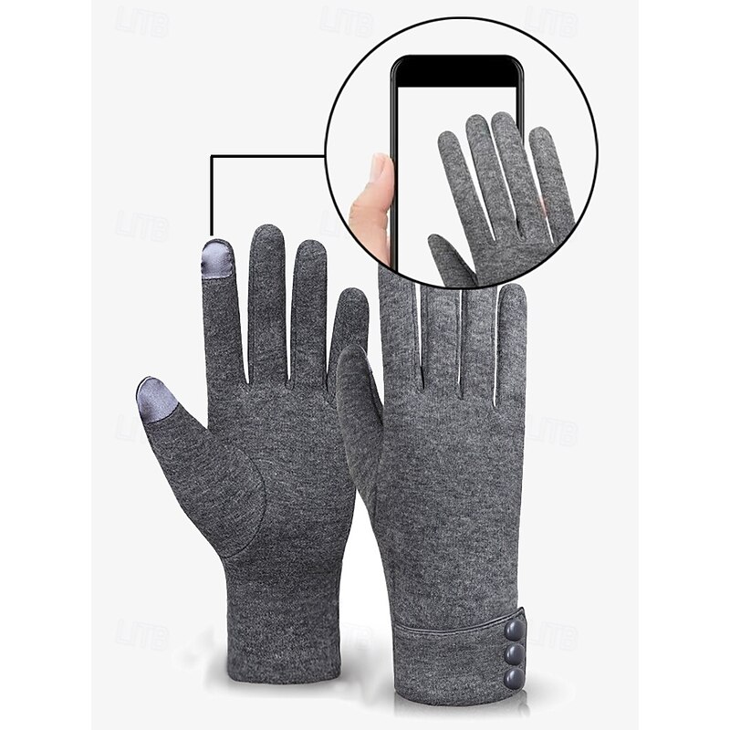 Women's Black Touchscreen Winter Gloves with Button Cuff – Warm and Stylish Texting Gloves for Cold Weather4