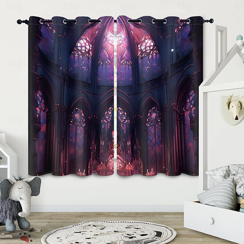2 Panels Curtain Drapes Blackout Curtain For Living Room Bedroom Kitchen Indoor Stained Glass Window Treatments Thermal Insulated Room Darkening3