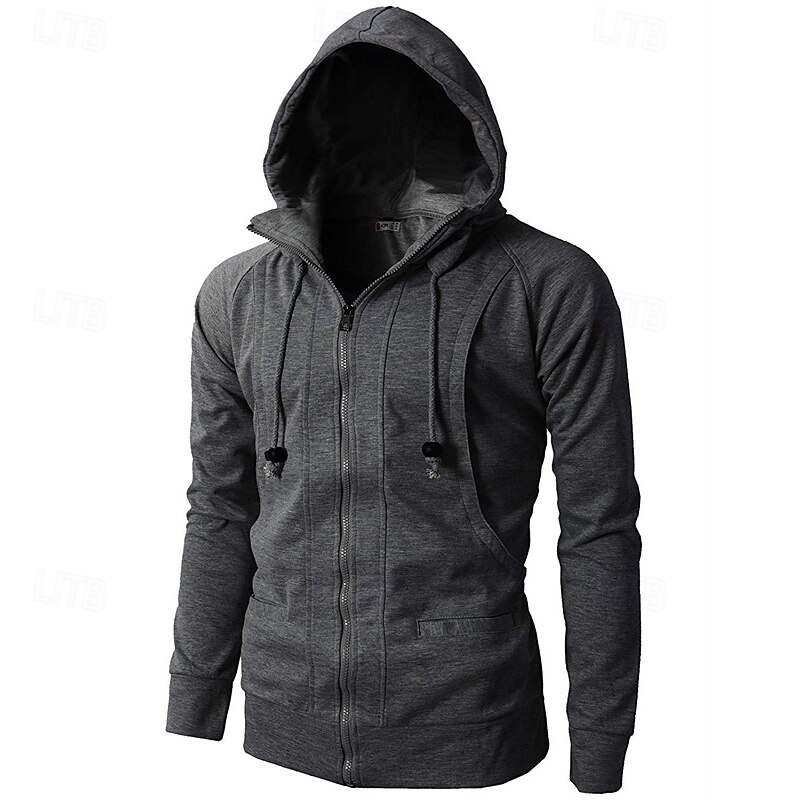 Men's Full Zip Hoodie Zip Up Hoodie Fleece Hoodie Black Wine Army Green Navy Blue Khaki Hooded Plain Zip Up Pocket Sports & Outdoor Daily Holiday Polyester Streetwear Basic Casual Fall & Winter2