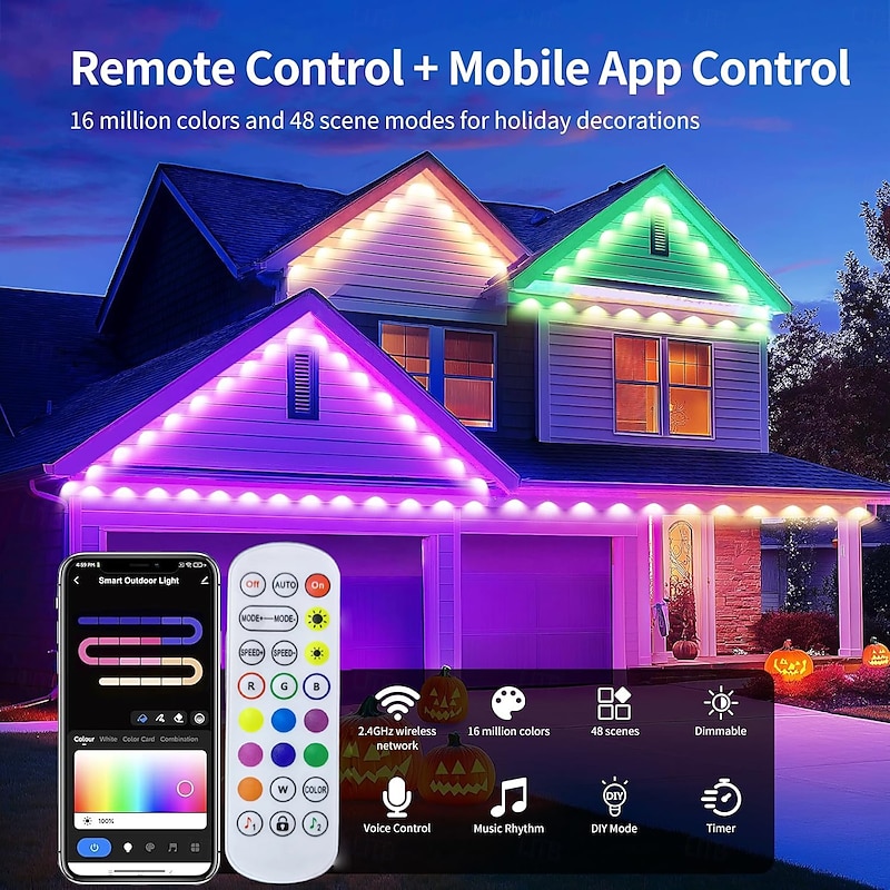 Permanent Light 16.5-150ft Smart RGBIC Outdoor Eaves Light, Eternity Light with Tuya WiFi APP Control, IP65 Waterproof, DIY Programming, Alexa/Google Compatible for Christmas and Home Decorations3