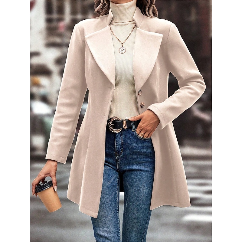 Women's Winter Coat Outdoor Street Daily Wear Fall Winter Regular Coat Regular Fit Thermal Warm Breathable Stylish Casual Jacket Long Sleeve Plain with Pockets Black Apricot Coffee4