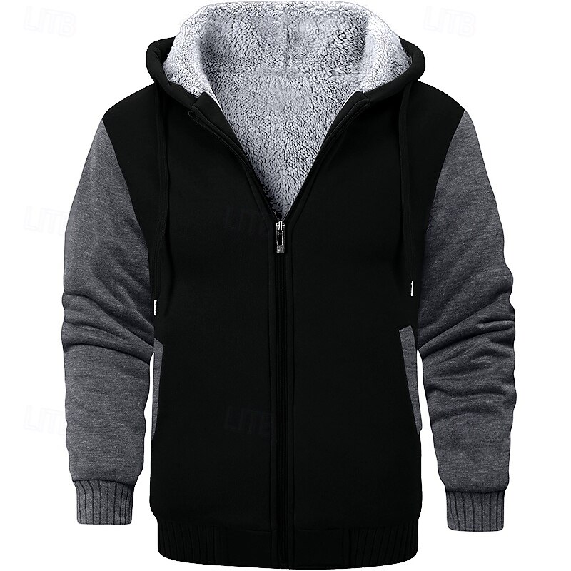 Men's Hoodie Full Zip Hoodie Fleece Hoodie Fleece lined Hoodie Wine Red Black Red Navy Blue Light Grey Hooded Plain Sports & Outdoor Daily Holiday Polyester Streetwear Cool Casual Winter Spring