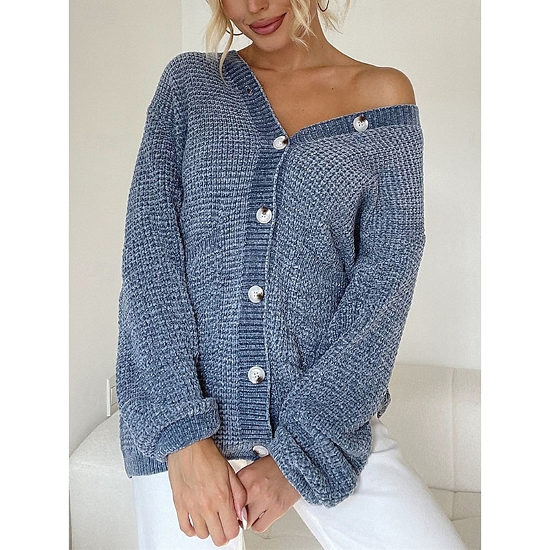 Women's Sweater Cardigan Casual Soft Pure Color Ribbed V Neck Buttons Pocket Knitted Long Sleeve Long Tops Knit Outdoor Daily Weekend Pink Blue Fall Winter4
