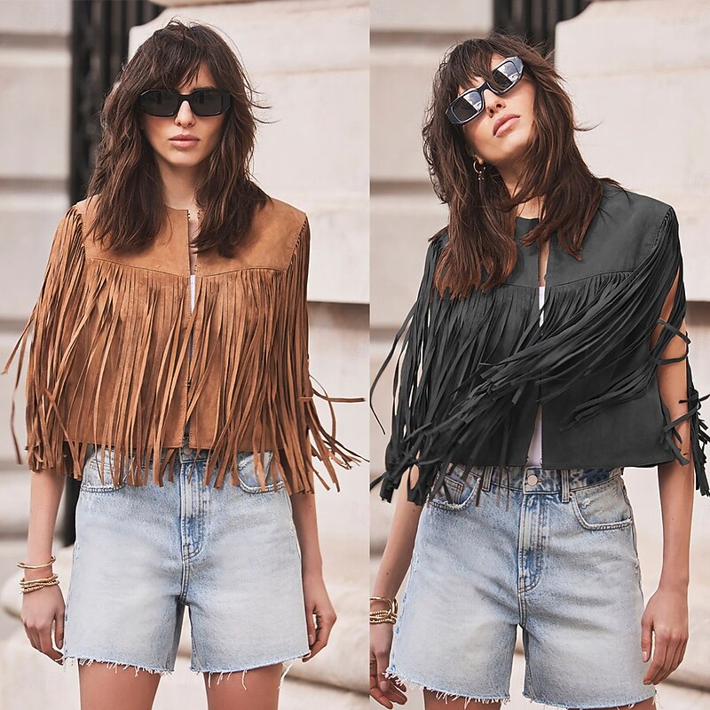 Retro Vintage Western 1970s Suede Vest Hippie Cowgirl Tassel Fringe Fancy Dress Women's Masquerade Pride Parade Pride Month Adults' Top Fall & Winter