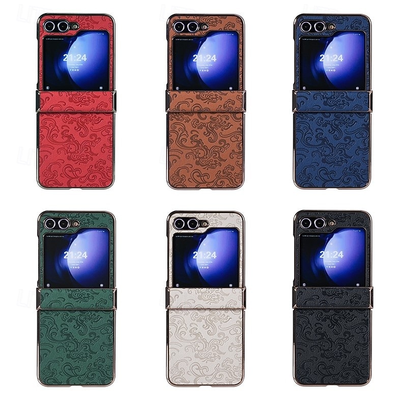 Phone Case For Samsung Galaxy Z Flip 7 Z Flip 6 Z Flip 5 Z Flip 4 Z Flip 3 Back Cover Shockproof Retro PC PU Leather