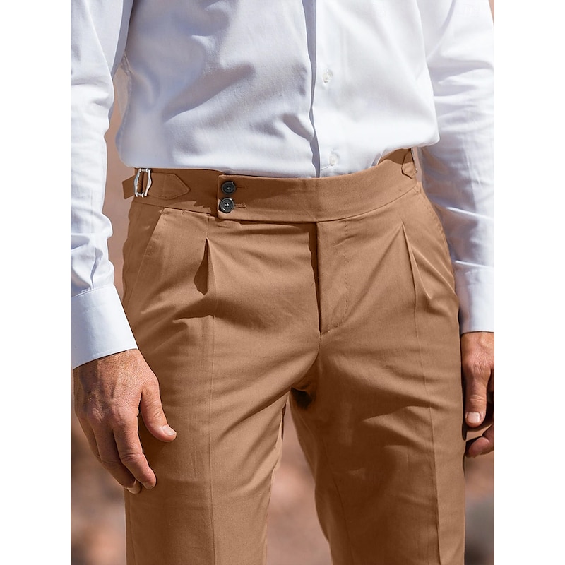 Men's Dress Pants Trousers Slacks Pleated Pants Suit Pants Pocket High Rise Plain Comfort Breathable Wedding Outdoor Daily Elegant Vintage Black White