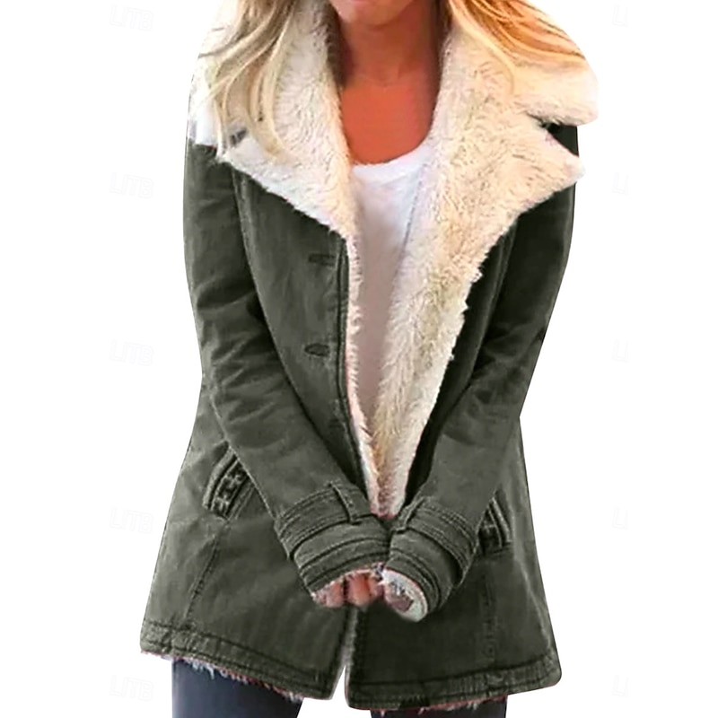 Women's Fleece Jacket Teddy Coat Warm Breathable Zipper Pocket Fleece Lined Casual Plain Vacation Street Daily Wear Going out Single Breasted Regular Turndown Regular Fit Long Sleeve Outerwear Black3