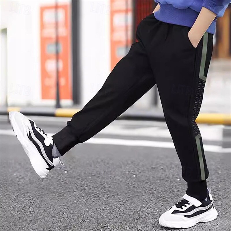 Kids Boys Sweatpants Trousers Pocket Color Block Breathable Soft Comfort Pants Training Sports Daily Black Mid Waist2