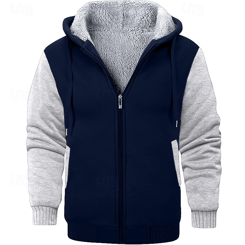 Men's Hoodie Full Zip Hoodie Fleece Hoodie Fleece lined Hoodie Wine Red Black Red Navy Blue Light Grey Hooded Plain Sports & Outdoor Daily Holiday Polyester Streetwear Cool Casual Winter Spring3
