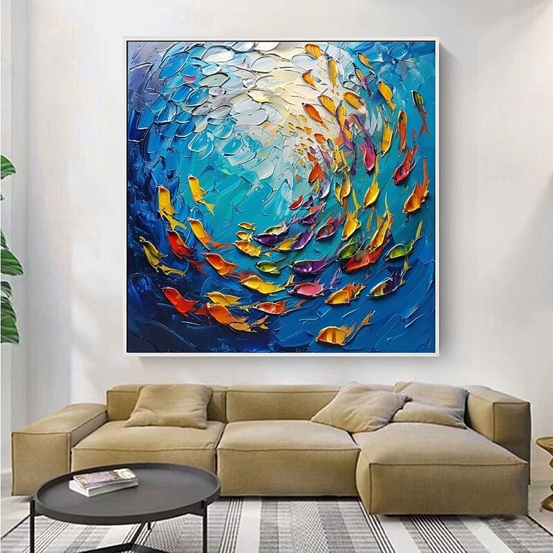 Goldfish Oil painting 100% Handmade large koi painting Hand Painted Wall Art koi fish painting new Colorful Koi art koi painting wall art knife art painting Home Decoration Decor animal paintings3