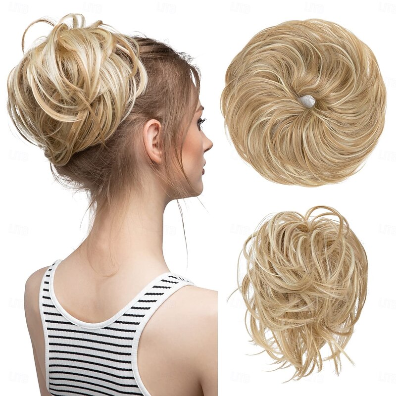 Large Messy Bun Hair Piece Wavy Curly Scrunchies Synthetic Chignon Ponytail Hair Extensions Thick Updo Hairpieces for Women
