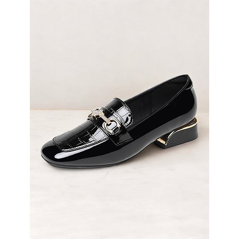 Women's Patent Leather Loafers – Sleek Glossy Finish with Gold Buckle, Elegant Flat Shoes for Casual and Formal Wear