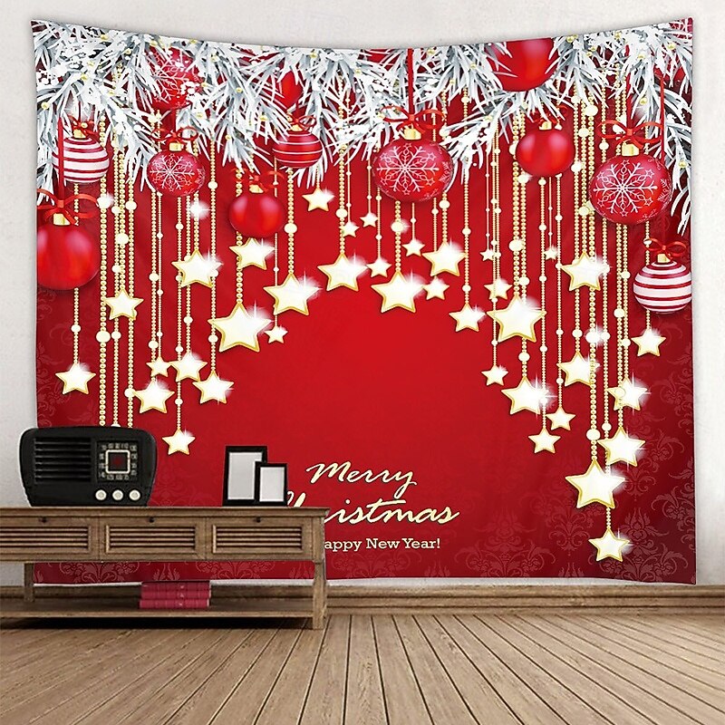 Christmas Decorations Santa Claus Wall Tapestry Xmas Photography Background Art Decor Hanging Home Bedroom Living Room Dorm Decoration Merry  Star Ball Happy New Year2