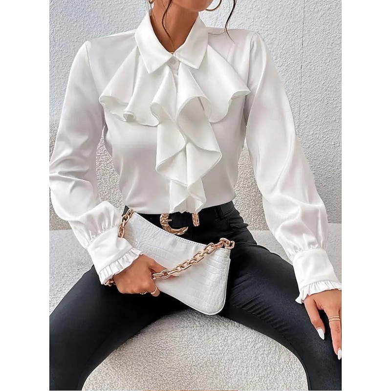 Women's Shirt Elegant Dressy Satin Elegant Active Long Sleeve Crew Neck Black White Spring Fall Winter4