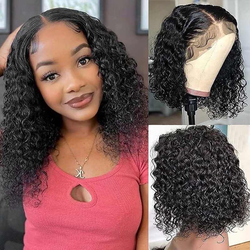 Remy Human Hair 13x4 Lace Front Wig Bob Short Curly Wave Wigs with Baby Hair