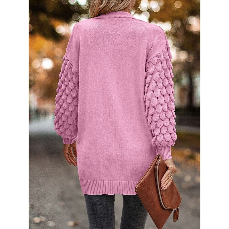 Women's Sweater Cardigan Casual Soft Pure Color Ribbed Open Front Pocket Knitted Long Sleeve Regular Tops Knit Outdoor Daily Weekend Pink Brown Fall Winter2