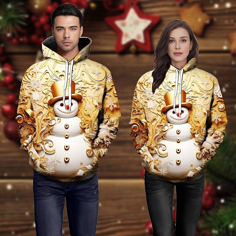 Christmas Snowman Hoodie Funny Christmas Hoodie 3D Christmas Front Pocket Graphic For Couple's Men's Women's Adults' Christmas Carnival 3D Print Party Casual Daily
