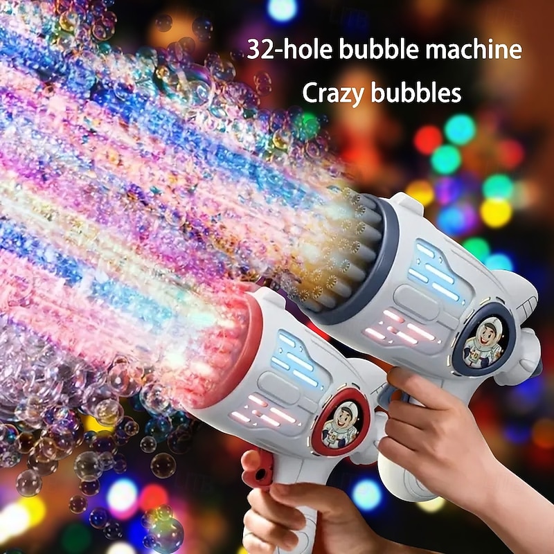 1pc Bubble Machine For Toddlers 32 Hole Light Up Bubble Maker For Kids Automatic Bubble Blower Bubble Blaster Summer Outdoor Toys Birthday Party Favor Gift for Christmas Gifts