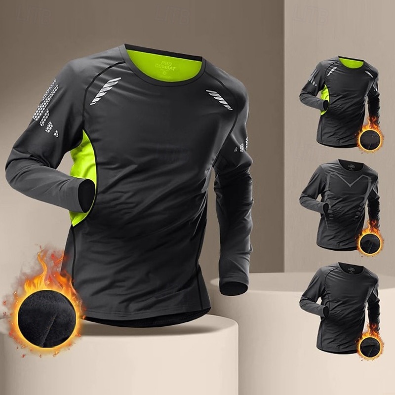 Men's Running T-Shirt Compression Shirt Long Sleeve Tee Tshirt Casual Athleisure Fall Color Block Quick Dry Breathable Gym Workout Walking Jogging Sportswear Activewear black+dark grey Black Dark Gray