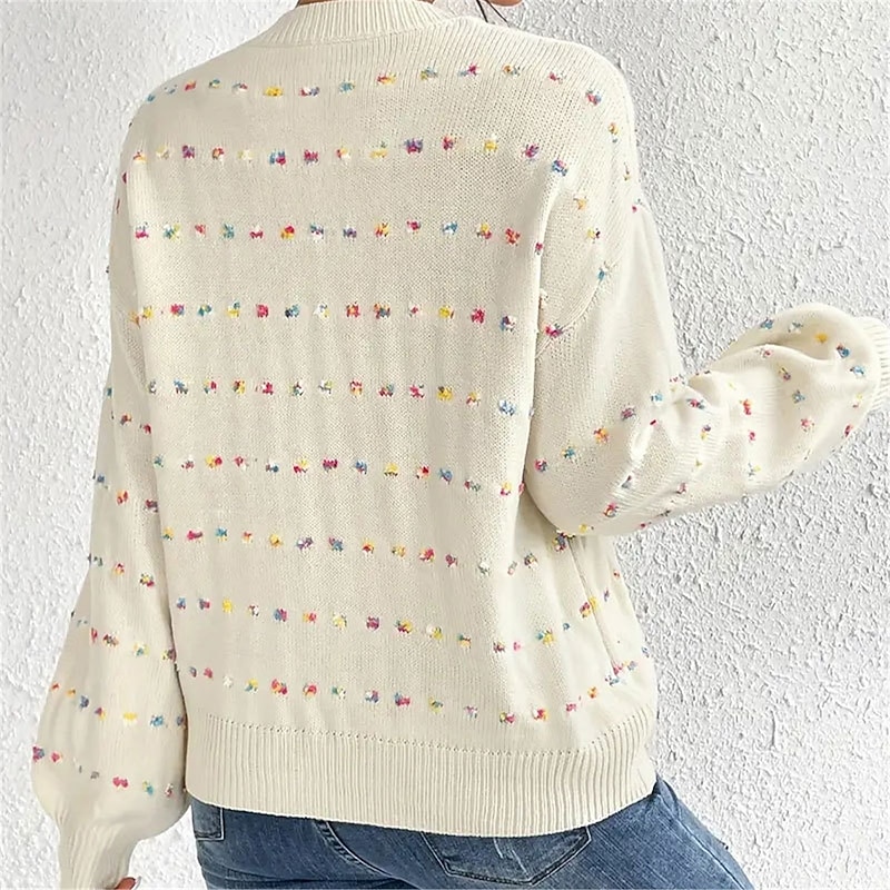 Women's Sweater Pullover Sweater Jumper Casual Soft Pure Color Ribbed Crew Neck Patchwork Knitted Long Sleeve Regular Tops Knit Outdoor Daily Weekend Apricot Fall Winter2