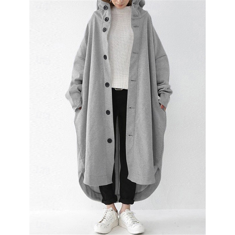 Women's Hoodie Jacket Outdoor Street Daily Wear Fall Winter Maxi Coat Regular Fit Thermal Warm Breathable Stylish Casual Jacket Long Sleeve Plain with Pockets Black Red Apricot2